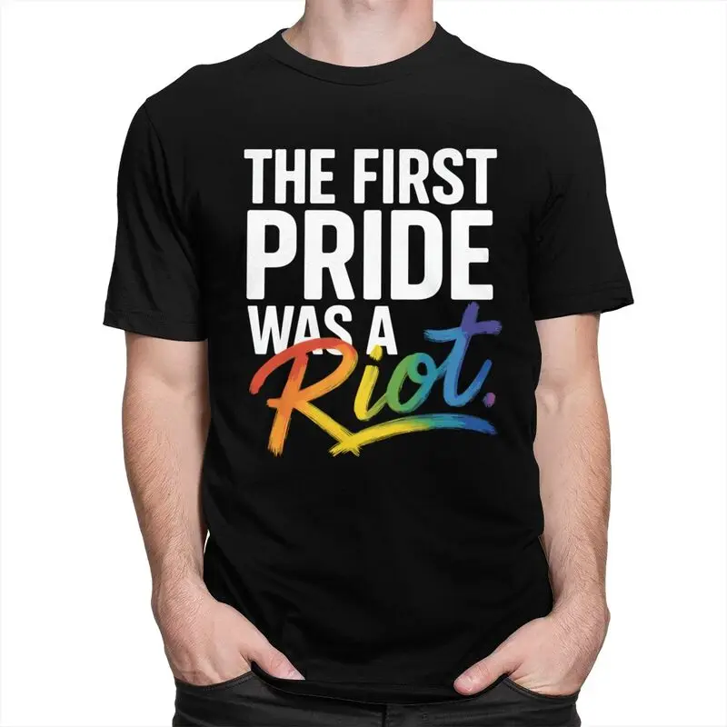 The First Pride Was A Riot Rainbow T Shirt for Men Short Sleeve Fashion Casual Clothing Summer Style Pure Cotton Camisetas