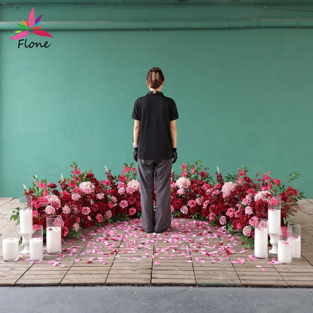 Proposal Decorations Customized Hot Pink Red Artificial Rose Hydrangea Floor Flower Arrangement for Wedding Event Decor HY3077 view 4