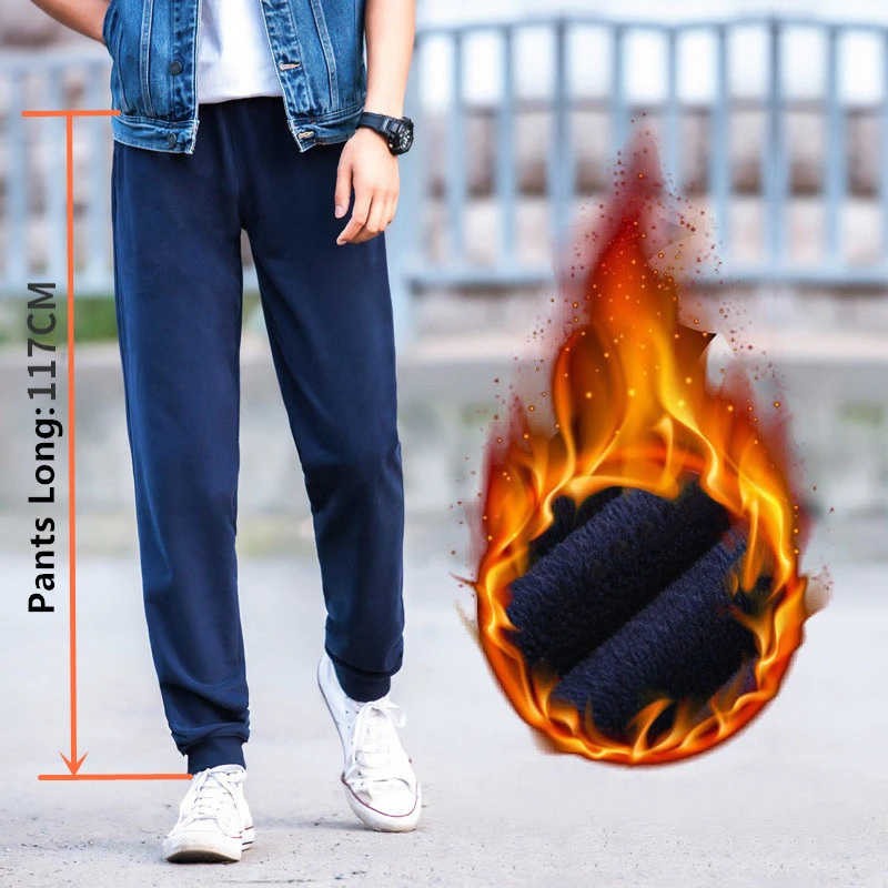 117CM Extra Long Boys Sweatpants Tall Men Joggers Fleece Warm Trousers Harem Black Blue Sports Sweat Track Stretched Male Pants