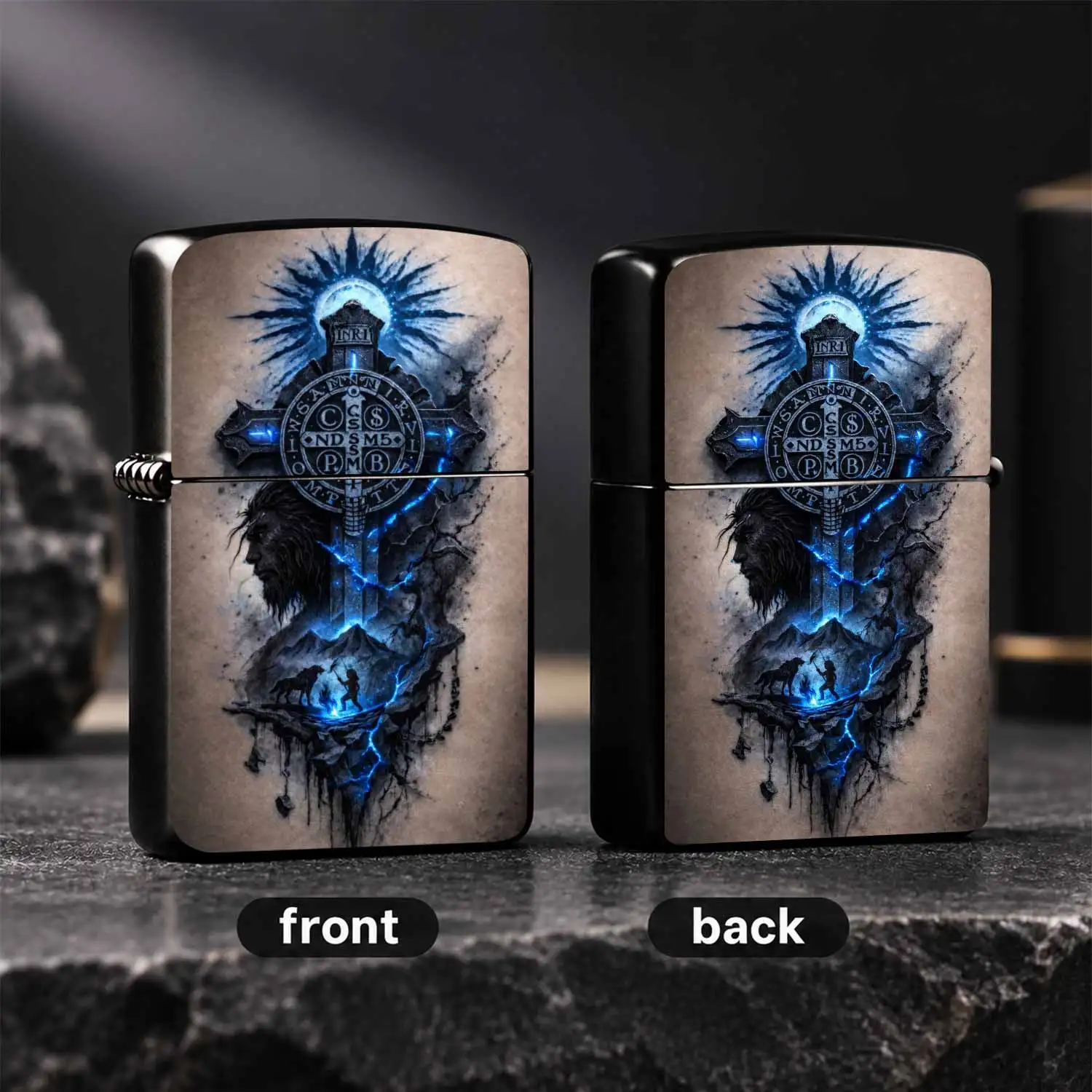 Dark Glowing Cross Themed Portable Lighter, Mystical Blue Radiance Art Decor, Unique Gothic Style Carry-On Accessory, Perfect For Daily Use Outdoor Adventures, Ideal Thoughtful Gift For Festivals And Special Occasions A Humorous And Interes