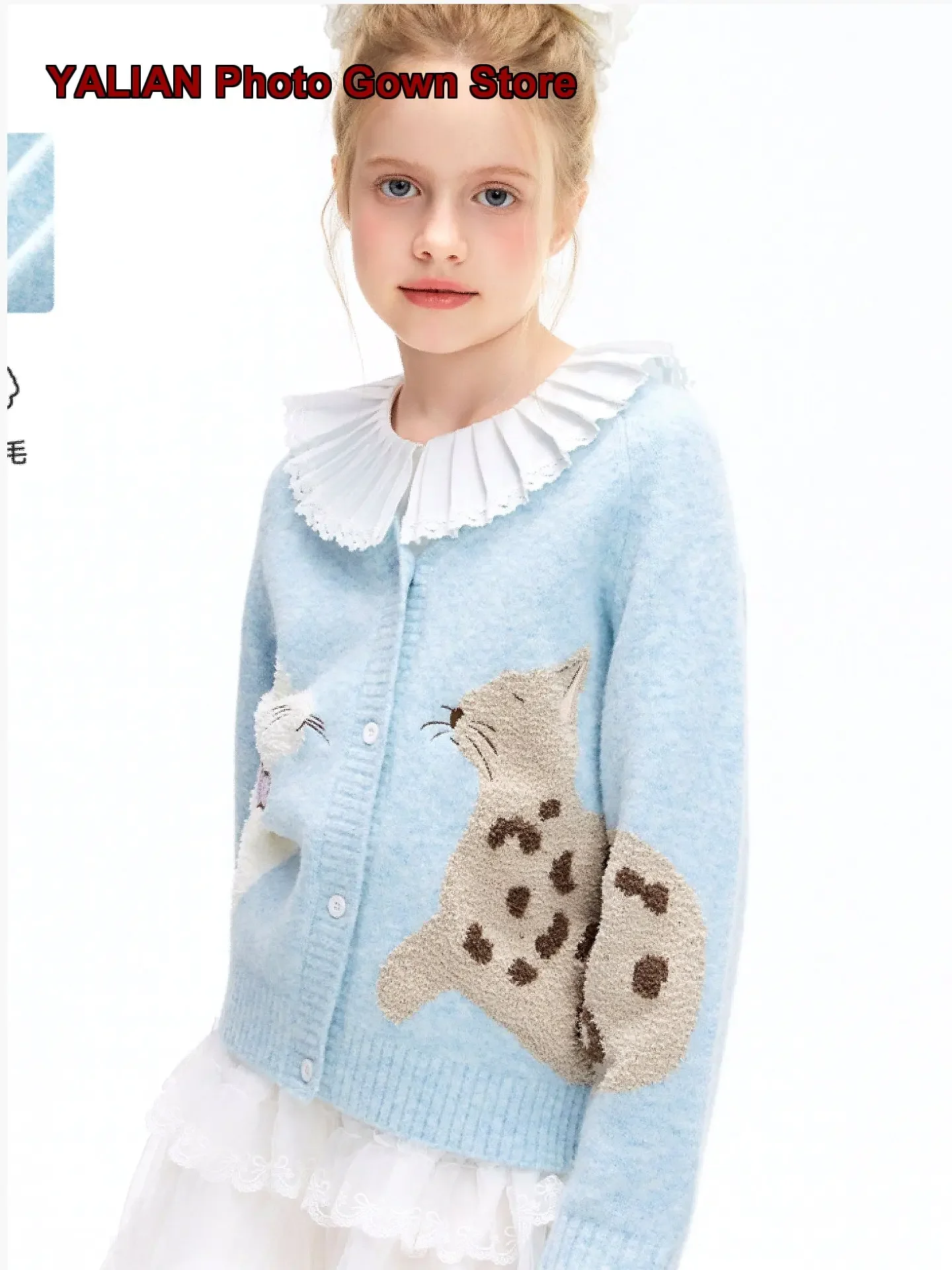 Girls Knit Cardigan Fall Animal Pattern Cat Design Little Kids
