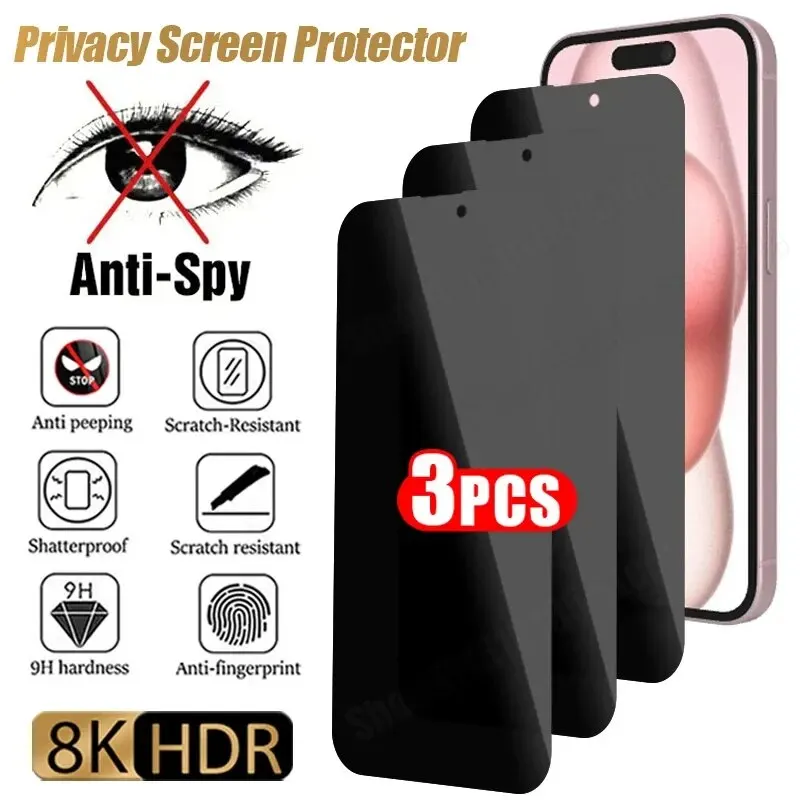 3PCS Privacy Screen Protector For iPhone 11 12 13 14 15 Pro Max Anti-Spy Glass For iPhone 14 15 Plus 11 12 13 Tempered Glass