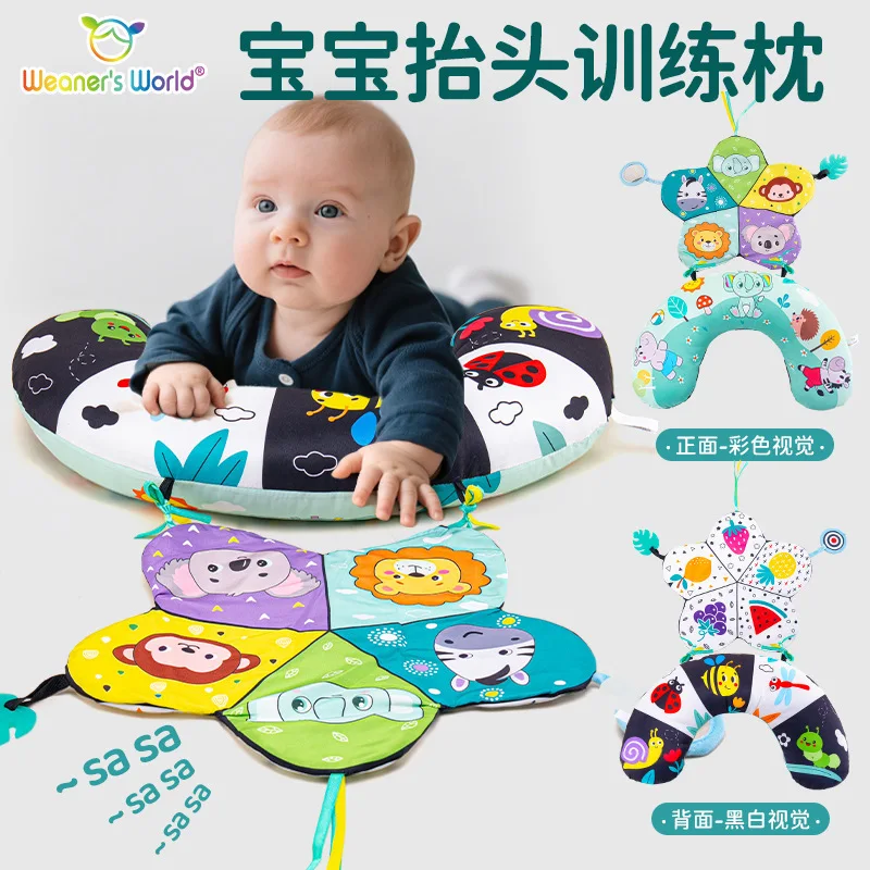 Black White High Contrast Newborn Sensory Tummy Time Head-Up Training Pillow Double-Sided Lying Support Infant Development