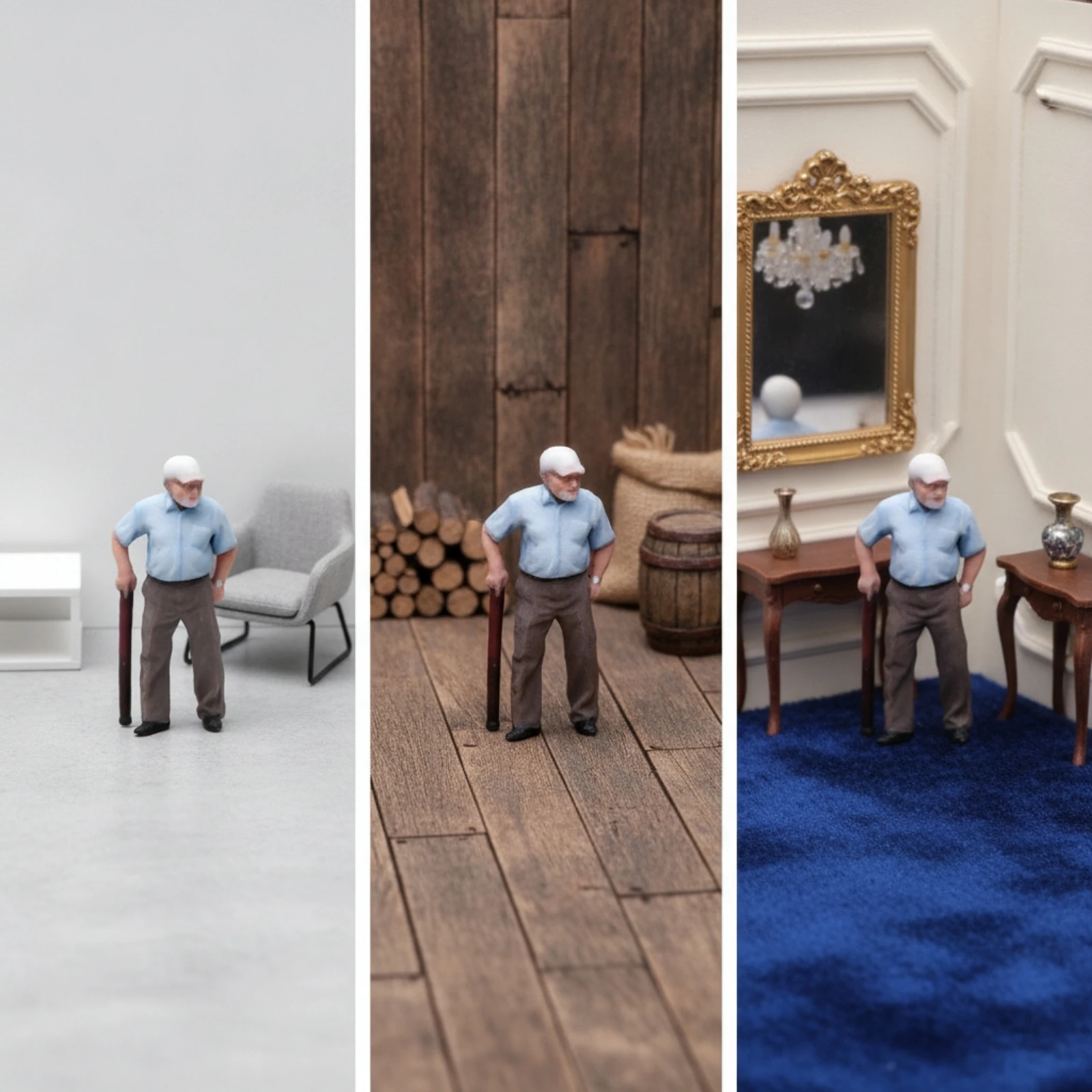 Miniature Man with Cane Painted Diorama Figure Miniature People Model Realistic Figurine Lifelike for Hobbyists, Dioramas