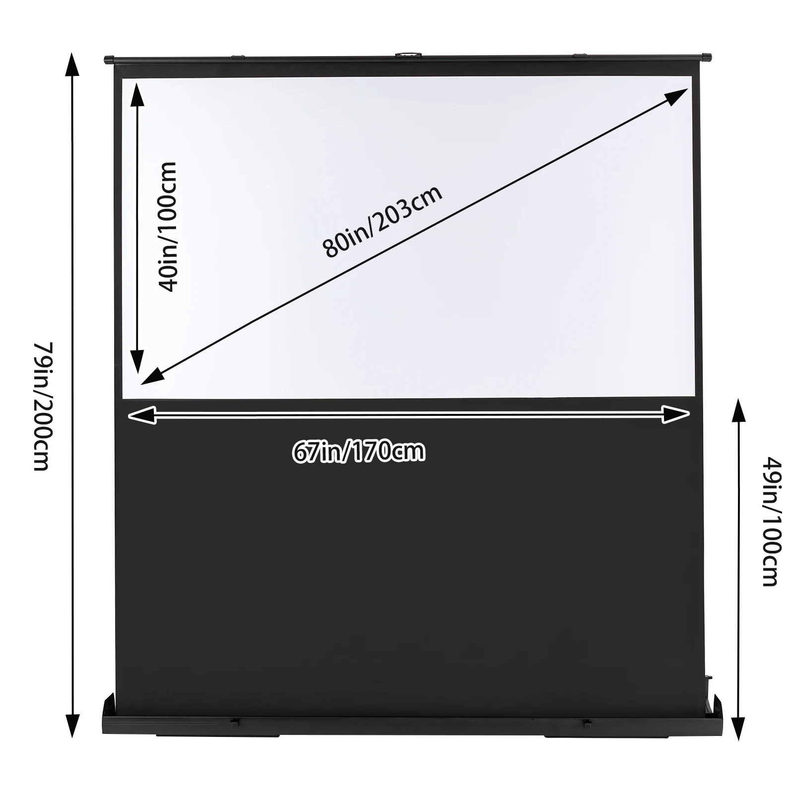 Tragbare 80-Zoll-Projektorleinwand, Klimmzug-Projektionsleinwand, Bodenprojektionsleinwand, 40 Zoll höhenverstellbar, 1,2 Verstärkungswirkung