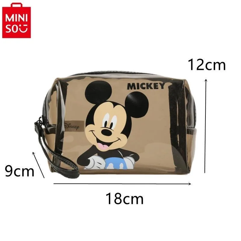 MINISO   Disney Cute Mickey Transparent Tea Makeup Bag Women\'s Fashion Portable Silicone Large Capacity Storage Handbag