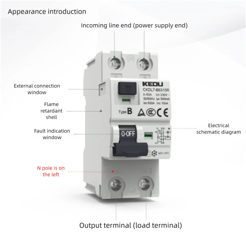 CKDLY Type-B Circuit Breaker RCCB 2P 63A 300mA DIN Rail Leakage Protector B6315R