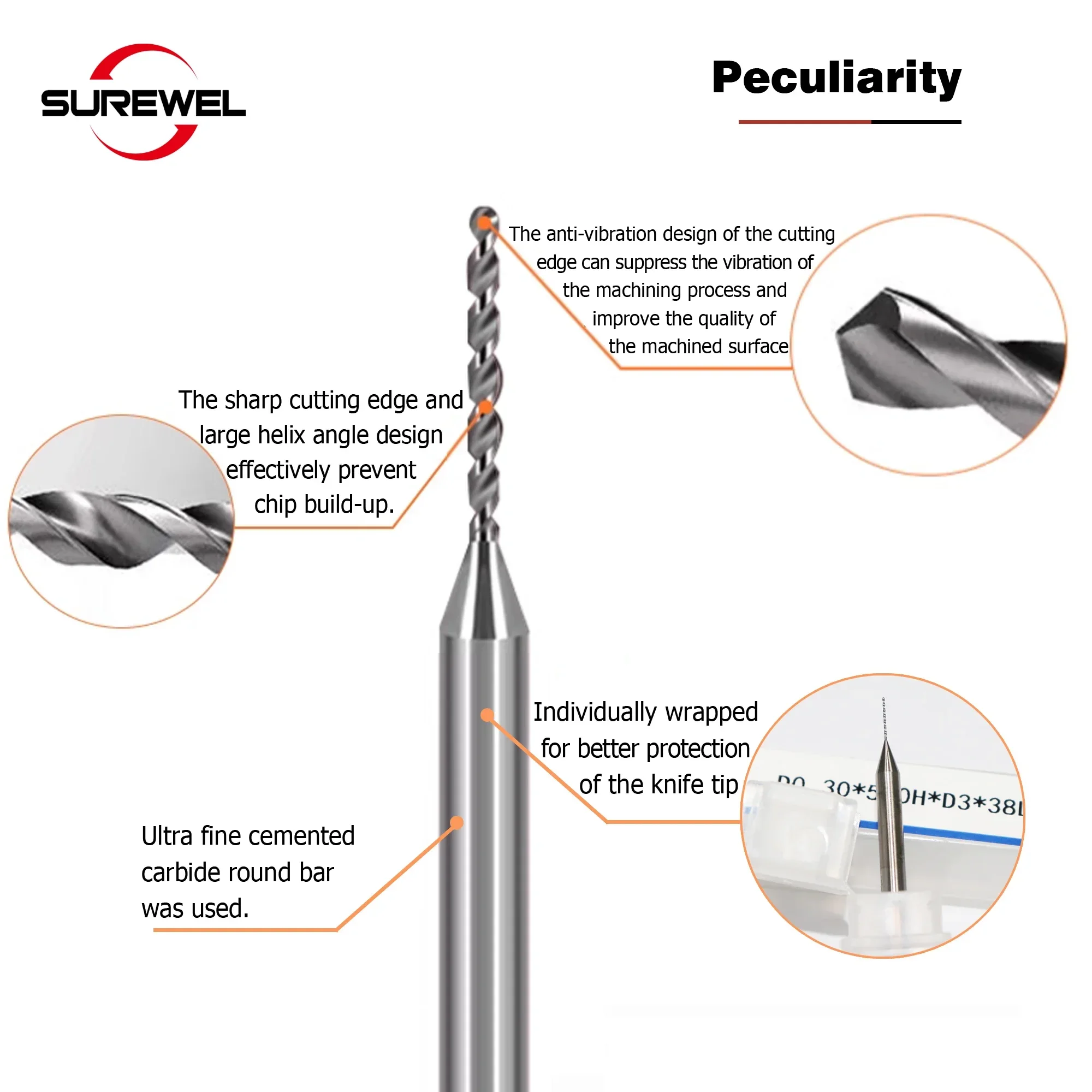 SUREWEL 0.1mm to 1.69mm Micro Carbide Drill Bit Precision Mini Drill Hole Maching CNC Solid Monolithic Metal Drill For aluminum