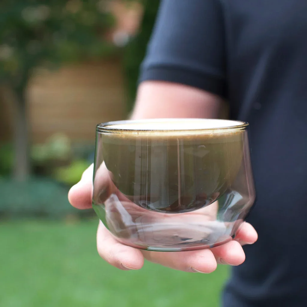 250ml Smoke Grey Double Layered Glass Cup for Latte Art Coffee Specialty Ball Shaped Kruve Vintage Style No Handle Portable