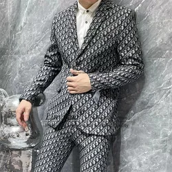 Elegant Jacquard Men Suits Notched Lapel Groom Wedding Tuxedos 2 Pieces Sets Classic Male Prom Party Blazers Slim Ropa Hombre