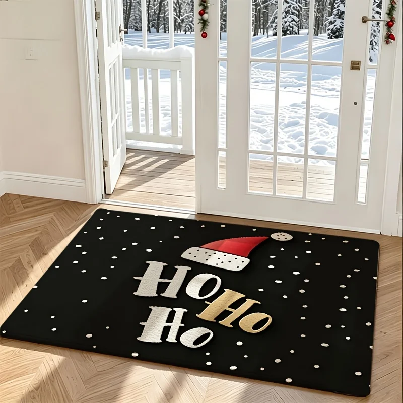 Ho Ho Ho Santa Hat Print Door Mat front hallway foyer terrace patio villa home decor seasonal entry floor rug gift  kitchen mat