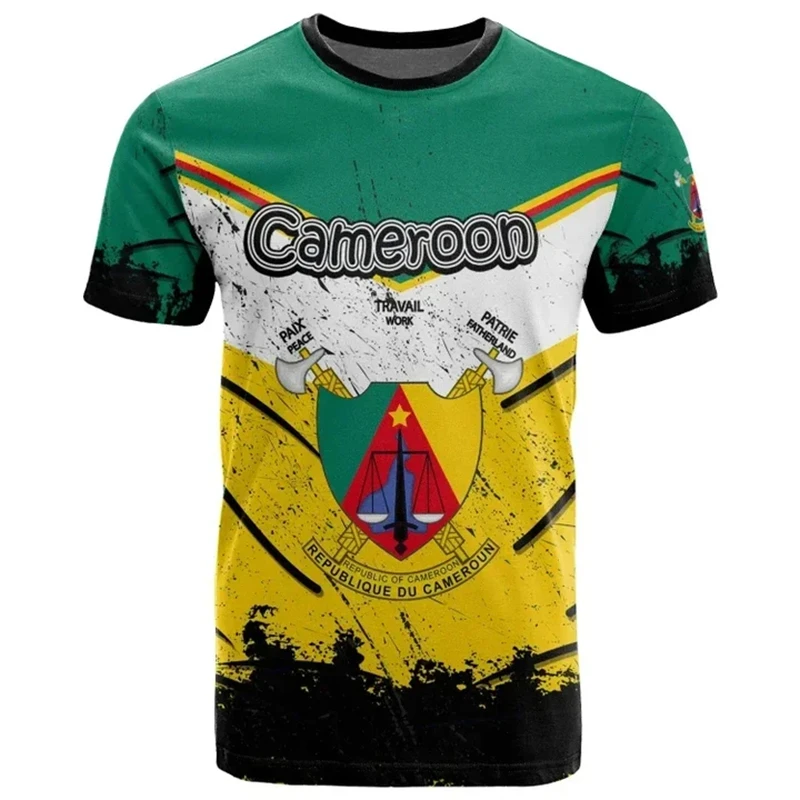 Cameroon Flag Men's T-shirt 3D Print Cameroonian National Emblem Tops Short-sleeved O-Neck Oversized Sports Tee Shirts Clothing