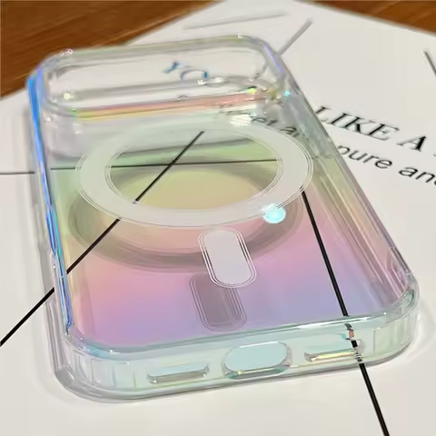 Laser Aurora Transparent For Magsafe Case For iPhone 17 Air 16 15 14 13 12 11 Pro Max Plus SE4 16e Mini X XS XR 8 Magnet Cover