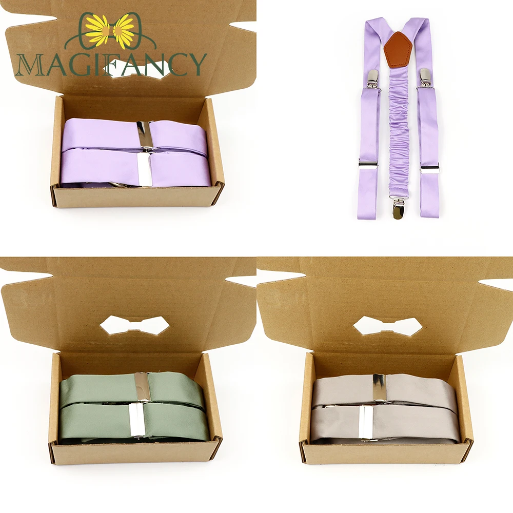 Box Packaging Matte Durable Solid Color Polyester Silk Suspenders with Kid Green Pink Daily Suit Wedding Banquet Accessoriy Gift