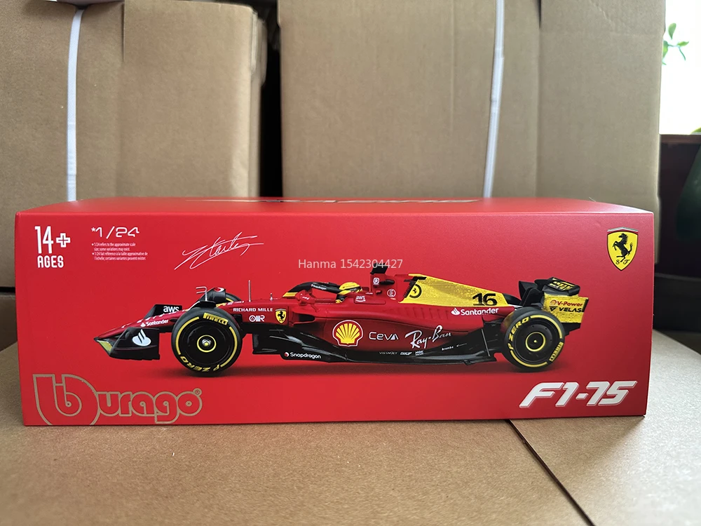 NEW Bburago 1；24 F1 2022 Ferrari 75th Anniversary Giallo Modena 16# Leclerc 55#Sainz Alloy Die Cast Car Model Toy Acrylic Box