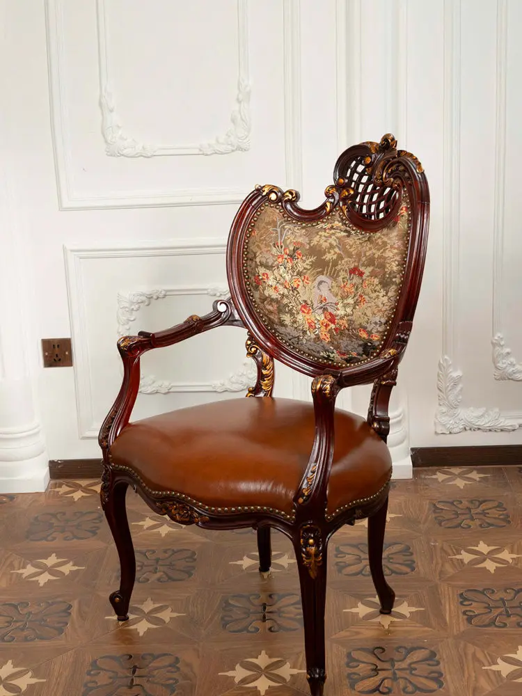 All solid wood chair household leather soft bag living room hotel desk chair leisure chair antique