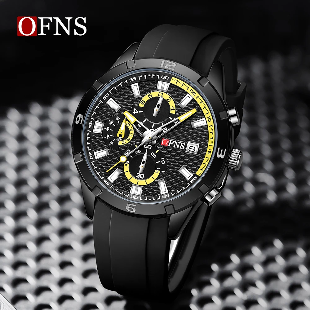OFNS Brand 8039 Luxury Men's Quartz Watch Three Eye Six Needle Chronograph Sports Fashion Men's Quartz Watch 2025