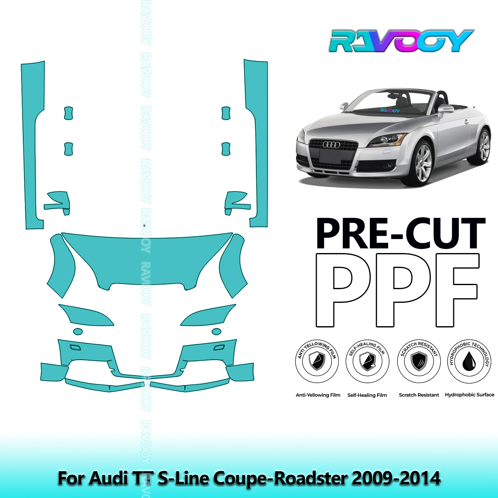 

Front Kit+Rockers Clear Bra Precut PPF Paint Protection Film For Audi TT S-Line Coupe-Roadster 2009-2014