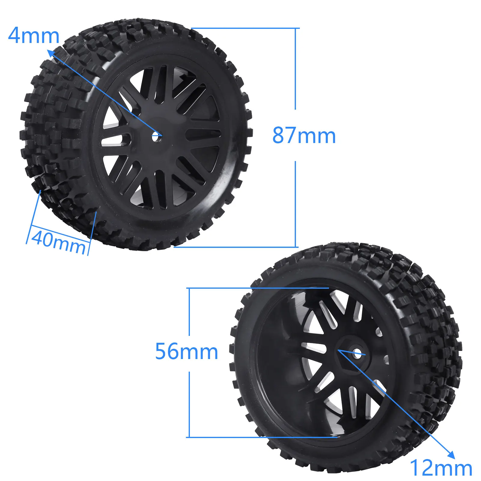 HobbyPark Front & Rear Wheels and Tires Off Road Buggy Tyres For 1/10 Redcat Shockwave, Tornado Epx,S30 12mm Hex Hub with Foam