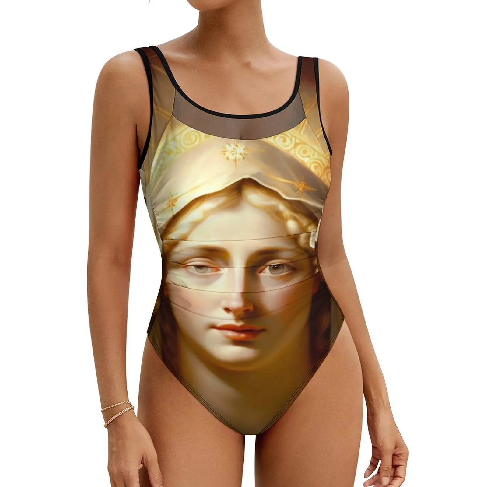 Mother Virgin Mary Swimsuit Our Lady of Guadalupe Swimwear One Piece Holiday Pool Design Swimsuits Women Backless Bathing Suits