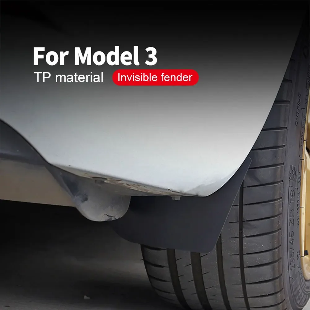 4pcs Auto Mud Flaps Snap Installation Mud Fenders Kit Strong Flexibility TPE Impact Resistant for Tesla Model 3/Model Y