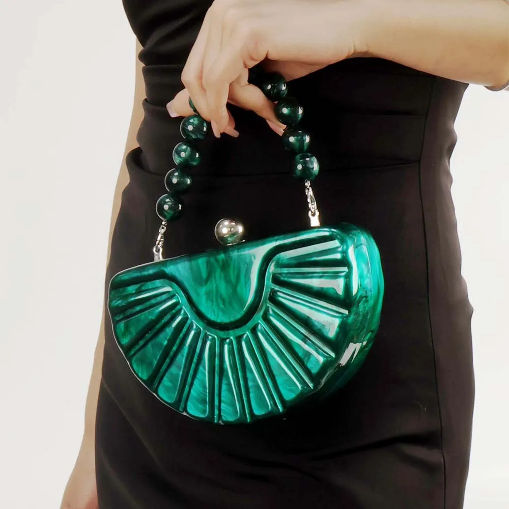 

Fashion Women Handbag New Color Block Splicing Semi Circle Acrylic Crossbody Bag for Wedding Evening Party