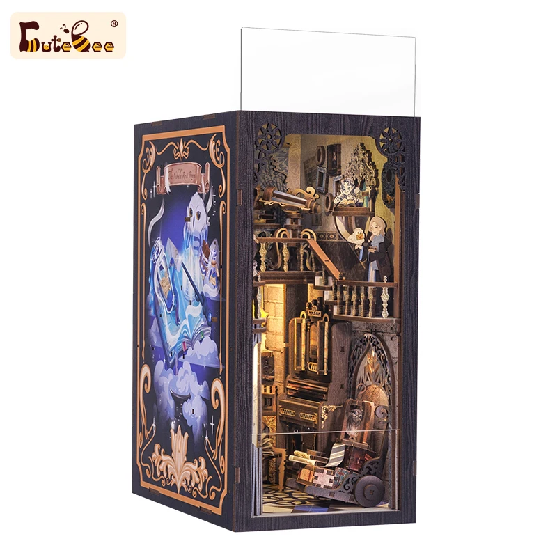 CUTEBEE DIY Book Nook Miniatur-Puppenhaus mit Touch-Licht, Staubschutz, Geschenkideen, Bücherregal, Einsatz, Spielzeug, Geschenke, Nebel, gemeinsamer Raum