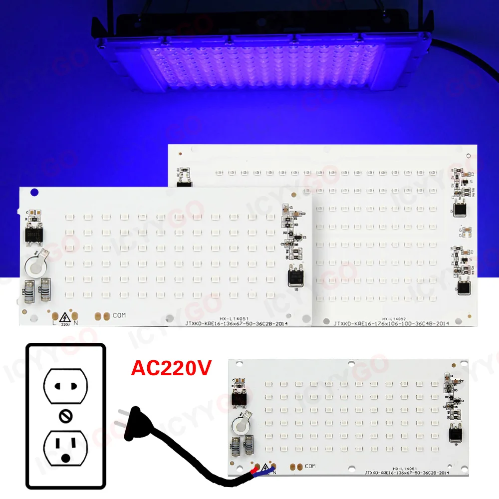 50W 100W UVA 395nm UV Purple LED Lamp Beads AC165-265V High Voltage Driver-Free 365nm UV Curing Lamp LED Light Source