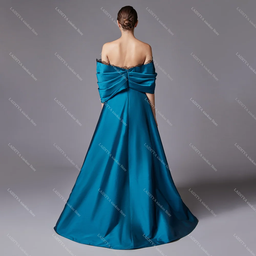 فساتين حفلة موسيقية للنساء أزياء من الدانتل مطوي قبالة الكتف فساتين الحفلات الأنيقة الرسمية ذات الشق الجانبي بطول الأرض فساتين السهرة