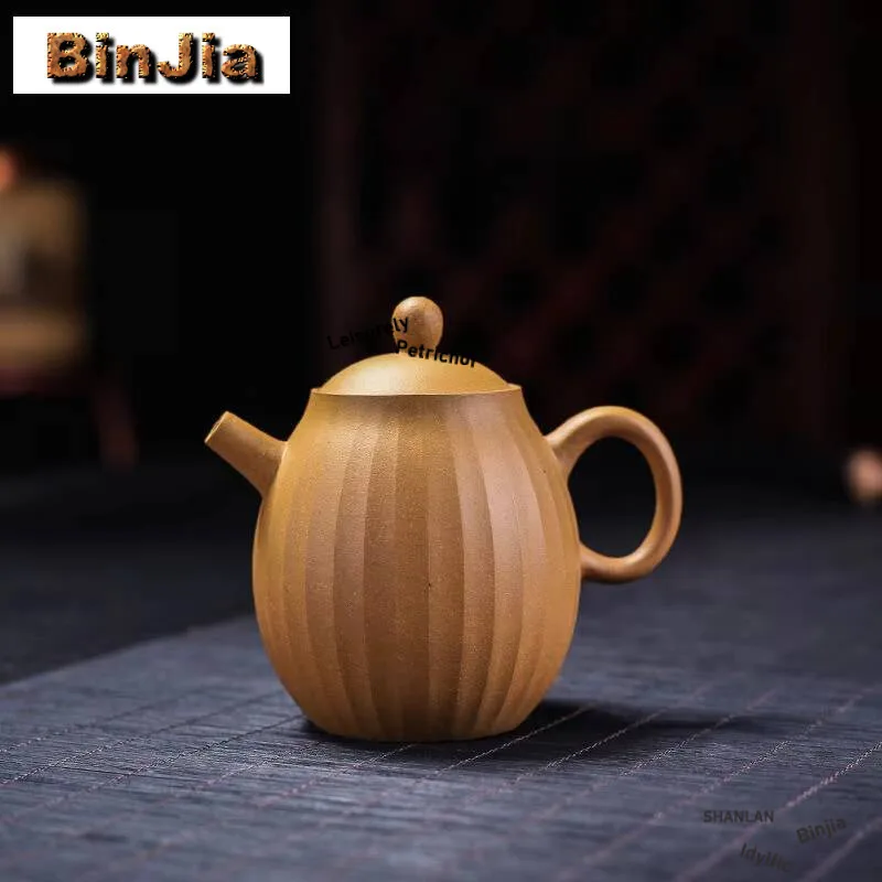 

210 мл элегантные фиолетовые глиняные чайники Исин ручной работы, горшок для дыни, секция из необработанной руды, грязевой чайник, китайский набор Zisha, подарок