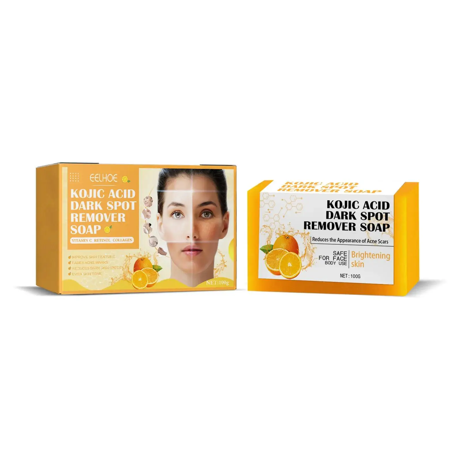 EELHOE Kojic Acid Soap Cleaning Even Skin Brightener Oil Control Nourishing Hydration Skin Care Natural Turmeric Soap 100g