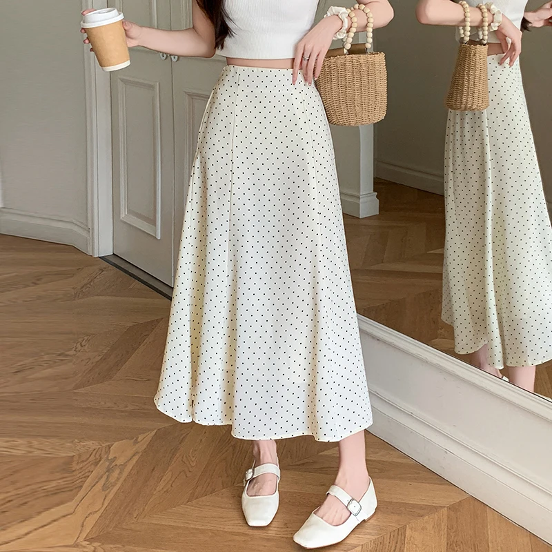 

High Quality A Line Long Skirt Women Retro Polka Dot High-waist A-line Fishtail Skirt Female Elegant Party Holiday Faldas Mujer