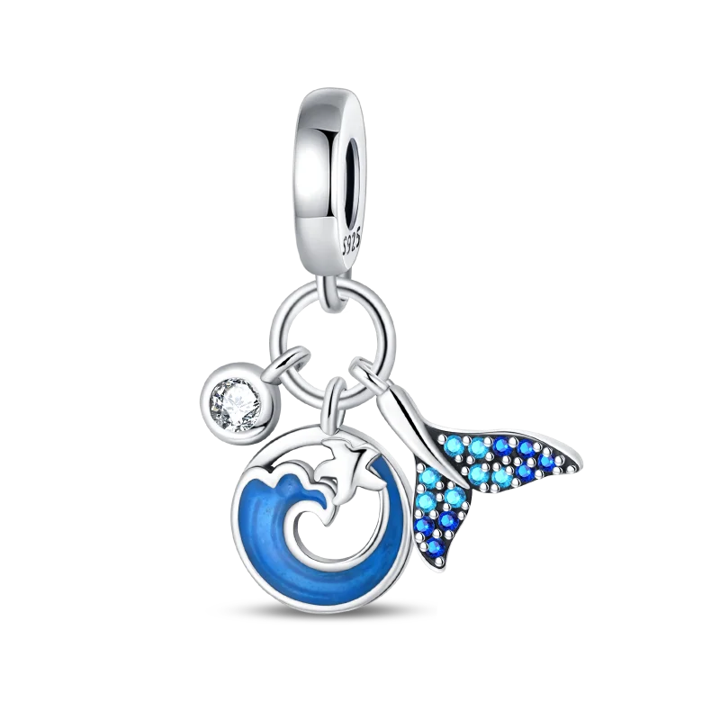 925 Sterling Silver Blue series moon Plane Space series Glass Beads Clip Charm Fit 4MM hole diamete Bracelet Bangle Jewelry Gift