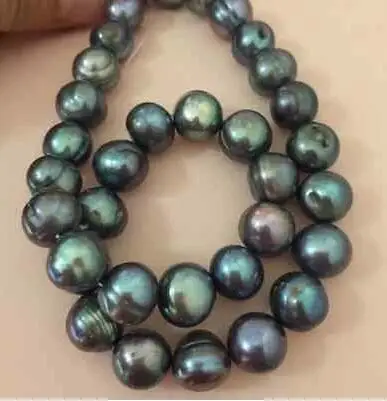 

Fine JEWELRY huge 9-10mm south sea baroque black green pearl necklace 18inch