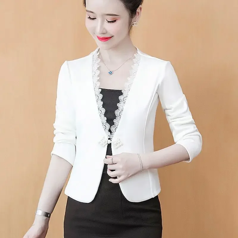 Woman Lined Good Quality Suit Coat Female Short Top Slimming Fashion Solid Color Blazers Ladies Mesh Suit Jacket Outerwear G350