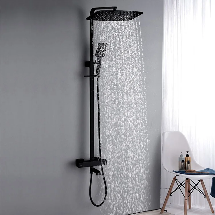 Hydrorelax Stainless Steel Bathroom Rain Shower Set with Wall Mounted Mixer Tap