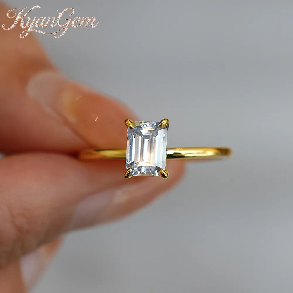 KyanGem Classic Four-Prong 18K Gold Ring with Emerald-Cut Rectangular Moissanite 1ct/2ct/3ct for Women Anniversary Gifts