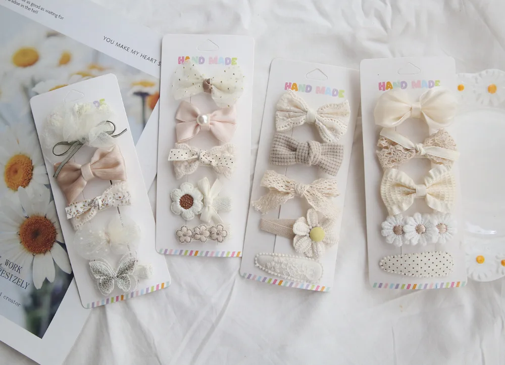 

Минималистичные заколки для волос для девочек, 5 шт., заколки во французском стиле, бежевые аксессуары для волос с бантом, элегантный подарочный набор для детской фотосессии