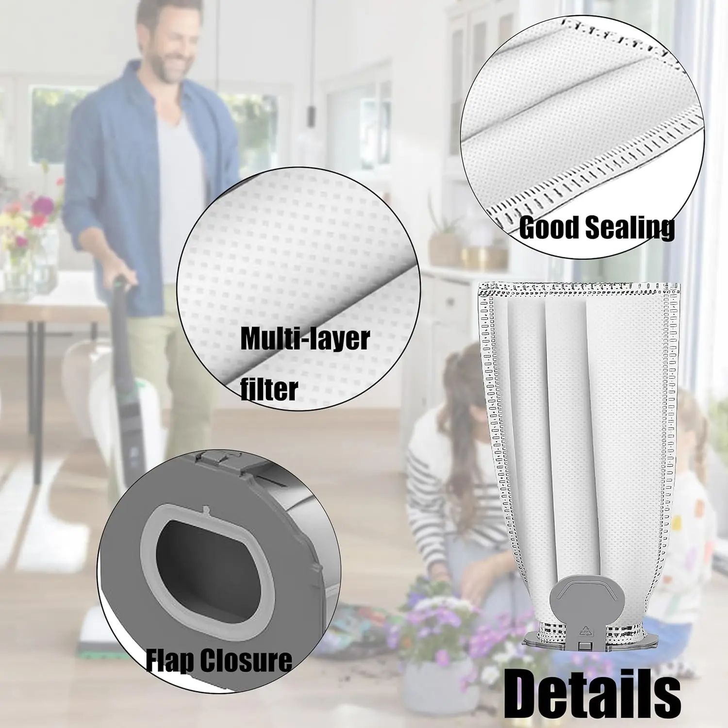 أكياس المكنسة الكهربائية لـ Vorwerk Kobold VK7S VK7 FP7S FP7، أكياس غبار مرشحة للمكنسة الكهربائية ببطارية Vorwerk VK7 FP7 #3