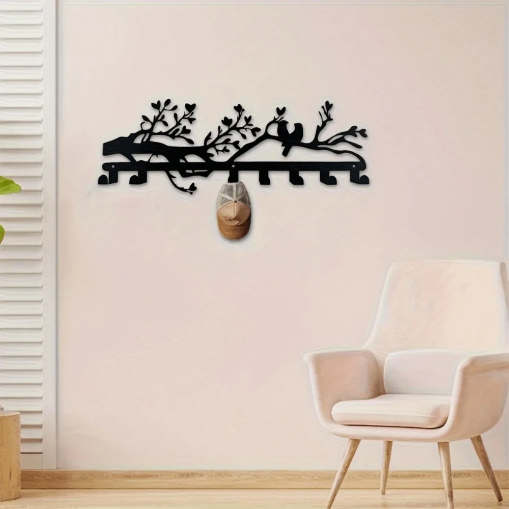 CIFBUY Iron Wall Art Bird Branch Rack Storage Holder Home Decor for Bedroom Kitchen Black Metal Hanging Ornament Display Shelf