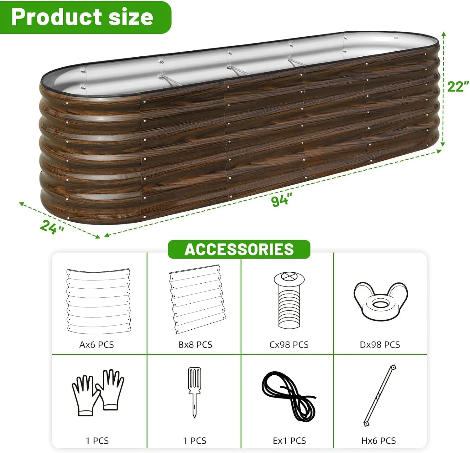 Galvanized Steel Raised Garden Bed Kit Planter Box For Outdoor Yard Patio Backyard Planting Vegetables Flowers Herbs, Heavy Duty Metal Gardening Container With Open Base, Brown, 2 Pieces