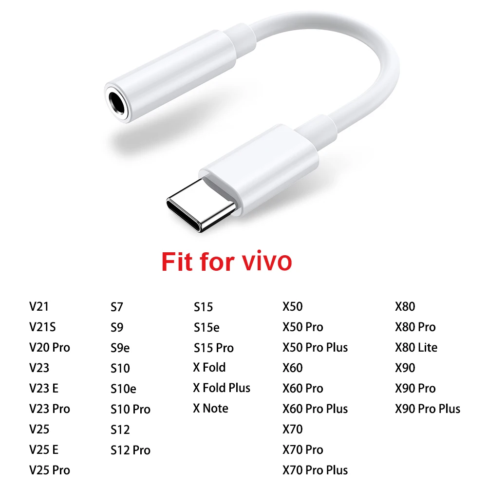 Type C To 3.5mm 3 5 Aux Adapter Headphone Jack Cable For Vivo V20 V21 S V23 V25 S7 S9 S10 S12 S15 X60 X70 X80 X90 Pro E  X Fold