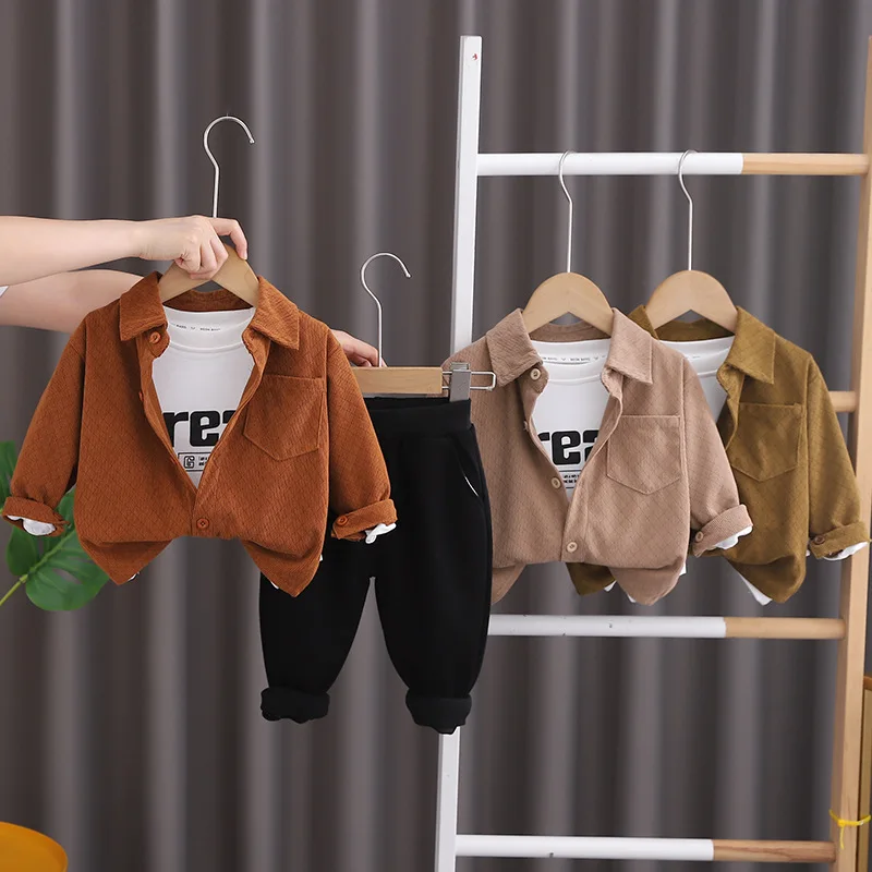 Kinderkleding 2024 Herfst Baby Jongen Kleding Effen Kleur Lange Mouw Jassen + T-Shirts + Broek Pak Voor Kinderen Jongens Outfit Set