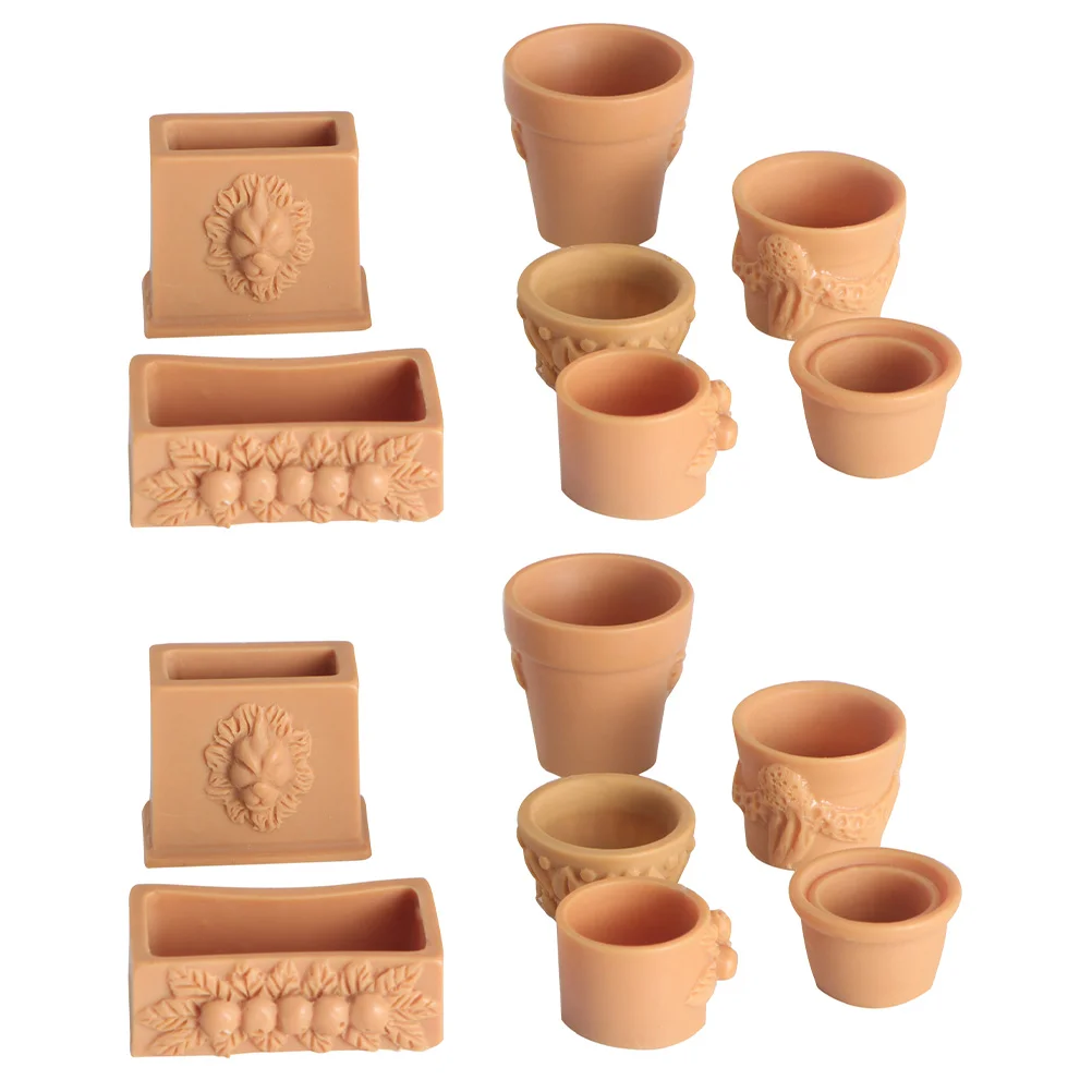 14 Pcs Toy Mini Simulation Flower Pot Child Vase Plant Container Accessories Resin Fairy Garden Dollhouse Flowerpots