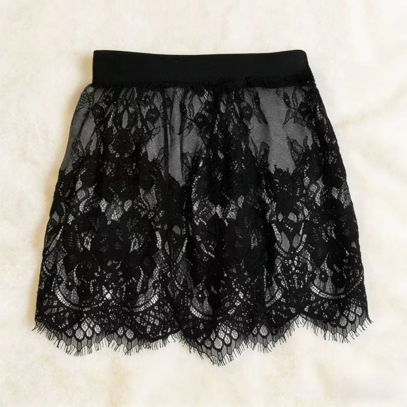Rok Mini Seksi Transparan Berbahan Renda Jaring Wanita Rok Mini Musim Panas Warna Solid Rok Mikro Pendek Wanita Rok Dalam Wanita