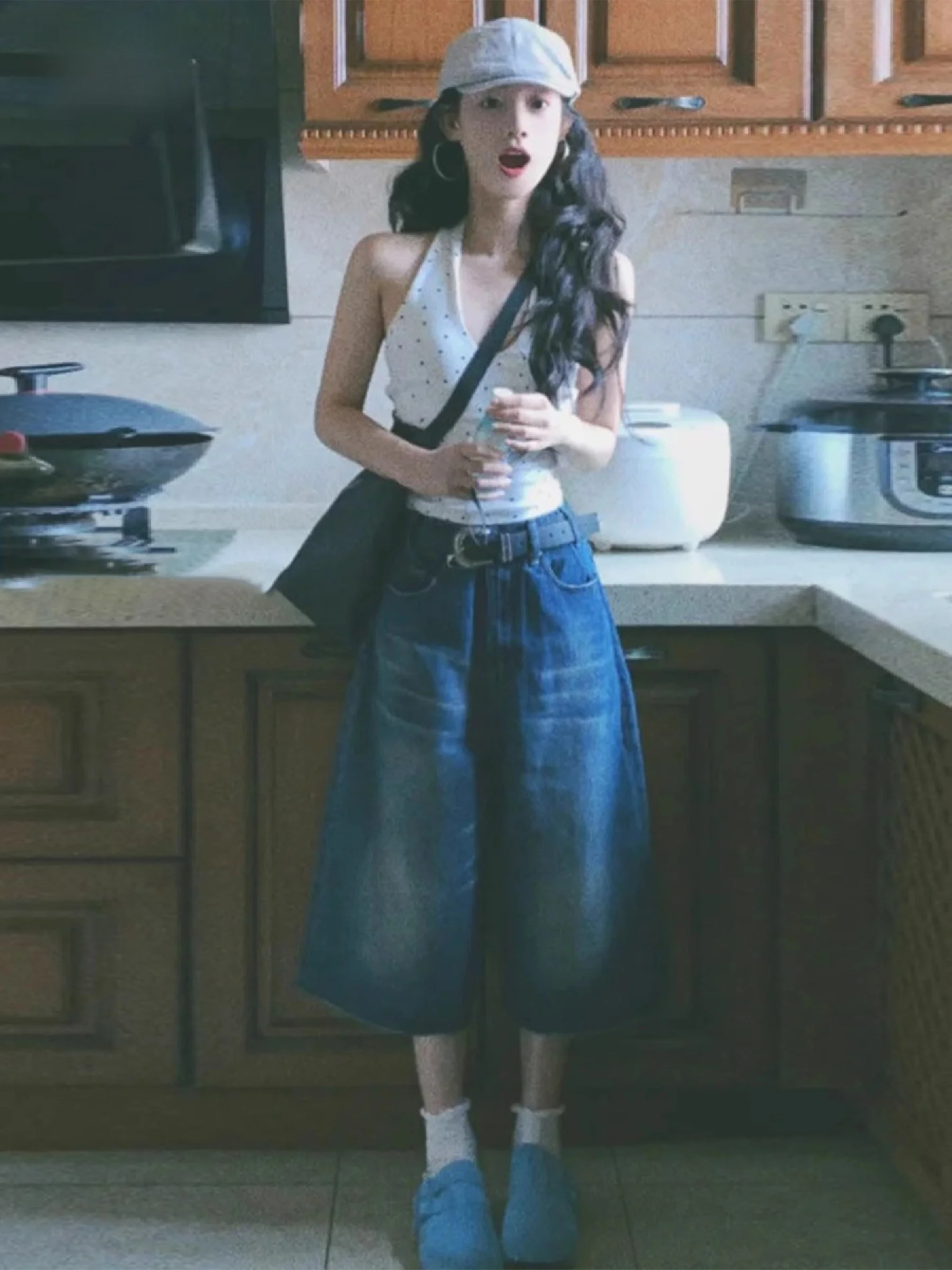 

Женские джинсы с высокой талией и широкими штанинами в стиле ретро, свободного кроя, повседневные, весенне-летние, из денима, в американском стиле, удобные