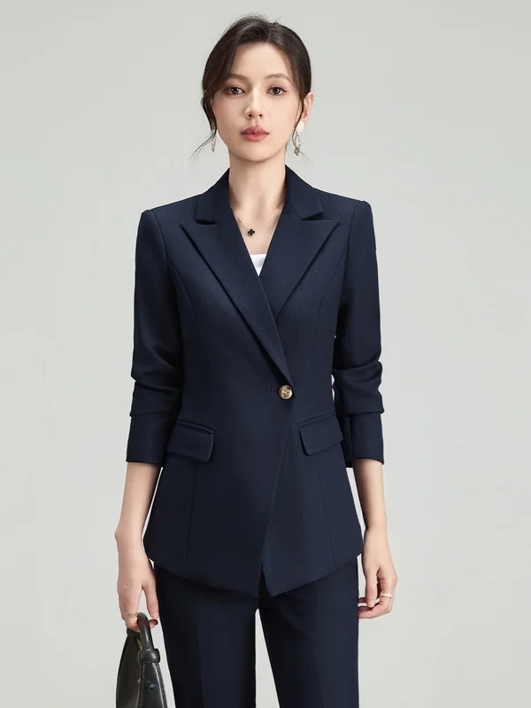 Blue Professional Suit Set Women's Commute Style High Waist Formal High Quality Commuter Coat Casual Business Interview