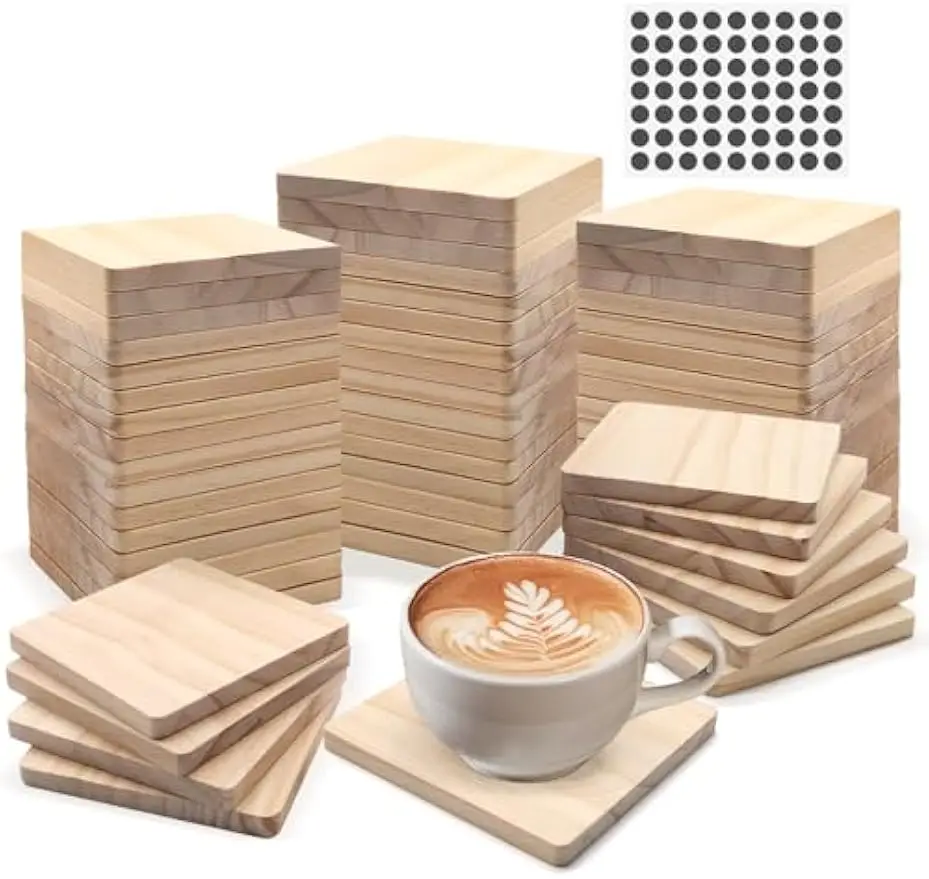 

60 шт. незаконченные квадратные деревянные подставки с нескользящими пенопластовыми подушечками для рисования своими руками и украшения дома