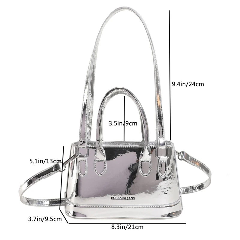 Designer Patent Leather Shiny Shoulder Bag Woman Fashion Pu Bucket Handbag Women Casual Simple Solid Messenger Bag Ladies Purse