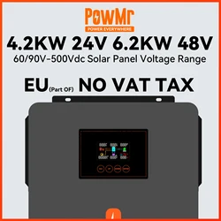 PowMr 6KW 48V 4KW 24V Solar Inverter Hybrid MPPT 120A On Off Grid in One Inverter Pure Sine Wave 220V 230V Grid Tie Converter